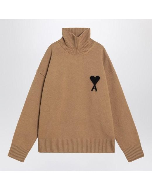 AMI Natural Camel Ami De Coeur Turtleneck Sweater for men