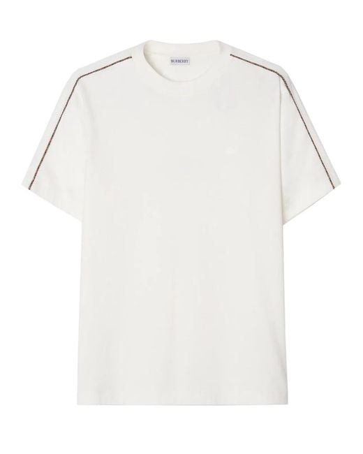 Burberry White Check Piping Cotton T-Shirt for men