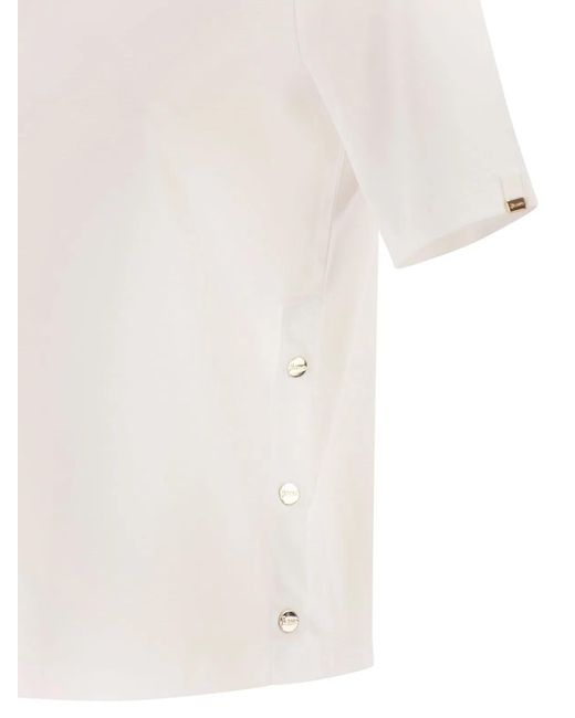 Herno White Cotton T-Shirt With Logo Buttons On The Sides