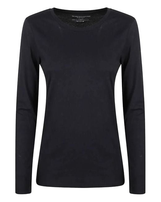 Majestic Black Round Neck Long Sleeve Sweater