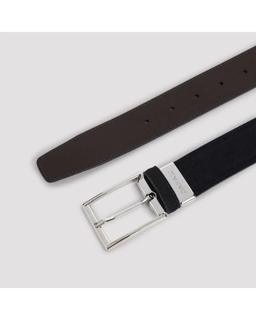 Canali Black Blu Suede Leather Belt for men