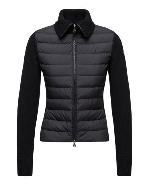 Moncler Black Padded Zip-Up Wool Cardigan