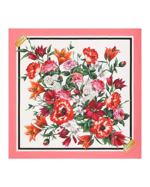 Dolce & Gabbana Red Dolce & Gabbana Silk Twill Floral Print Scarf