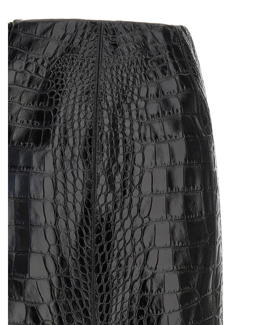 Ermanno Scervino Black Coconut Print Sheath Skirt With Lace