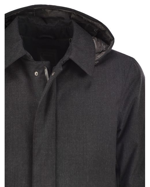 Herno Black Technical Wool-Blend Hooded Coat for men