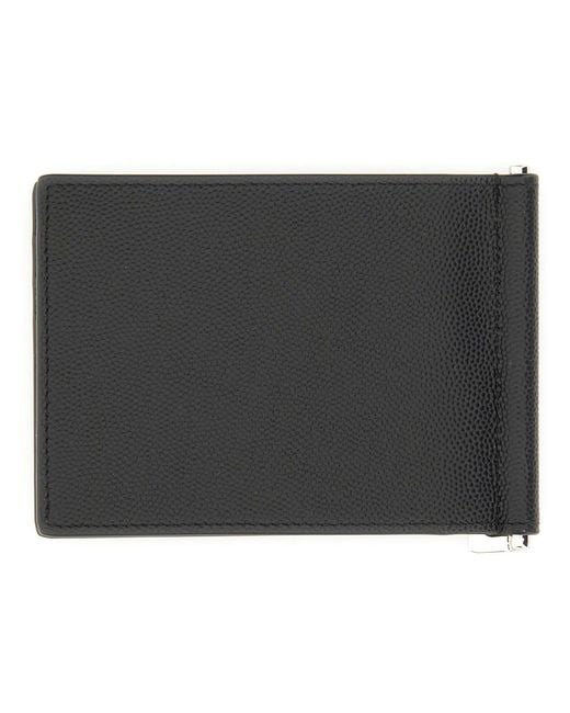 Saint Laurent Black Calfskin Card Case With Money Clip And 6 Card Slots for men