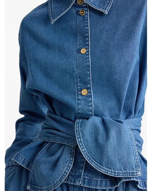 Patou Blue Long Sleeves Knot Shirt