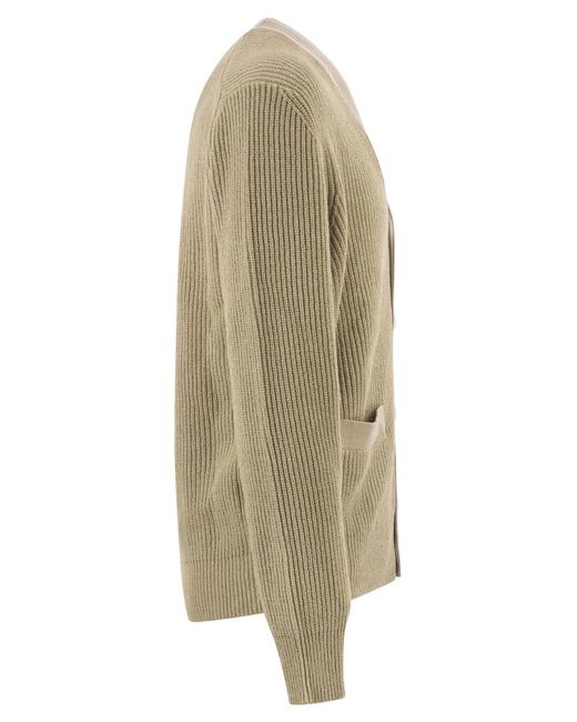 Boss Natural Ribbed Cotton Cardigan With Contrast Buttons for men