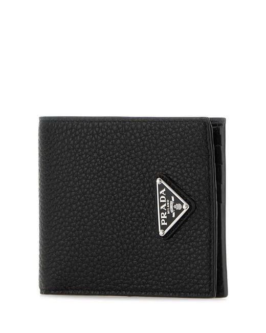 Prada Black Triangle Logo Enamel Wallet for men