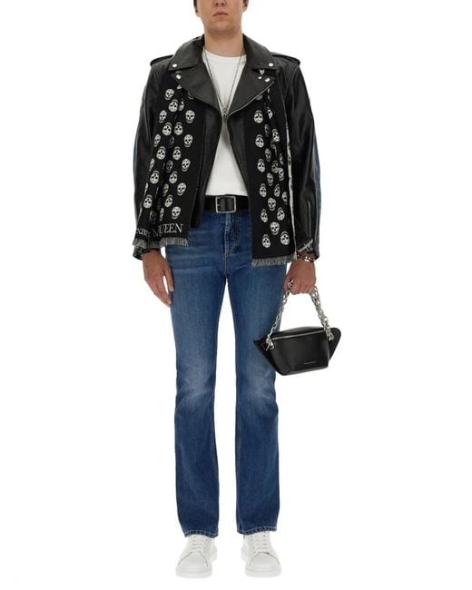 McQueen Black Combo Biker Jacket for men