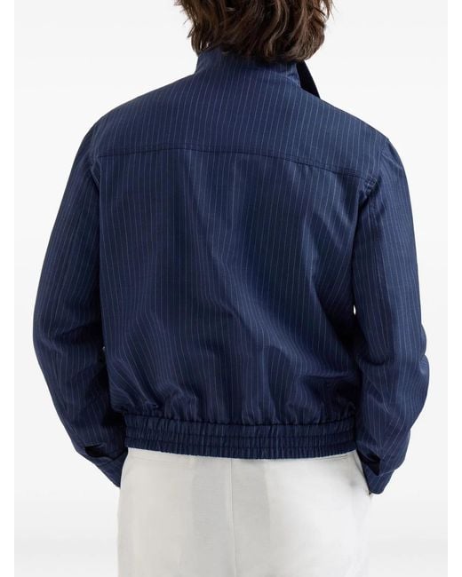 Brunello Cucinelli Blue Pinstripe Stand-Collar Jacket for men