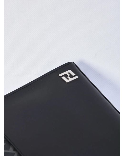 Fendi Black Leather Clutch Bag With Logo for men
