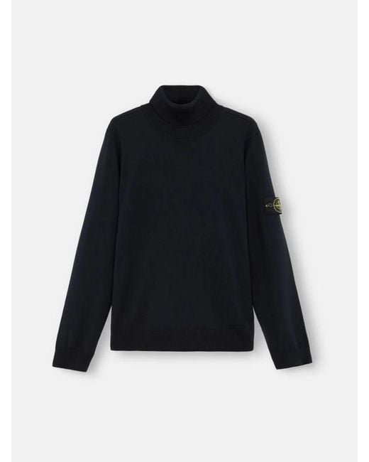 Stone Island Blue Ribbed Wool Turtleneck Sweater for men