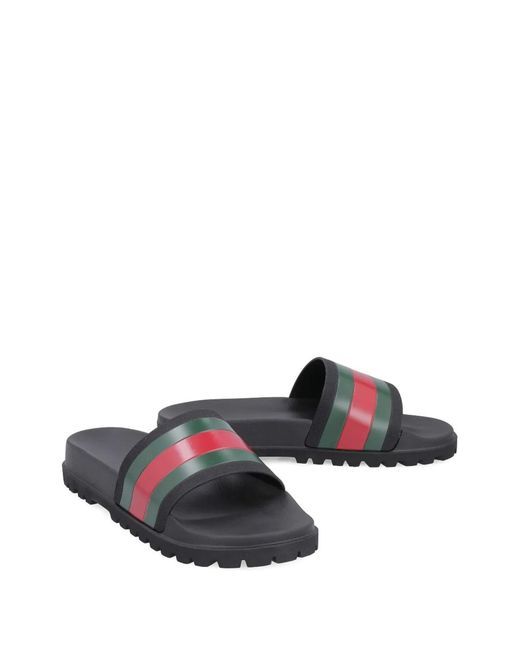 Gucci White Web Pool Slides for men