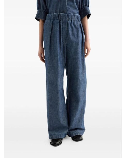 Jil Sander Blue Cotton Wide-Leg Trousers