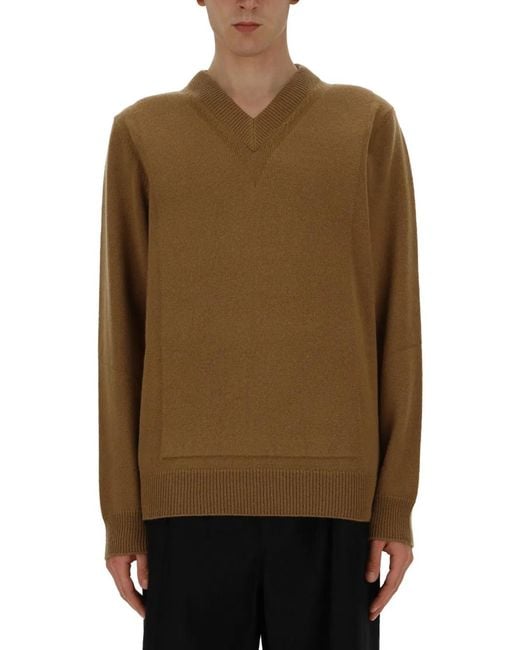 Jil Sander Green V-Neck Sweater for men