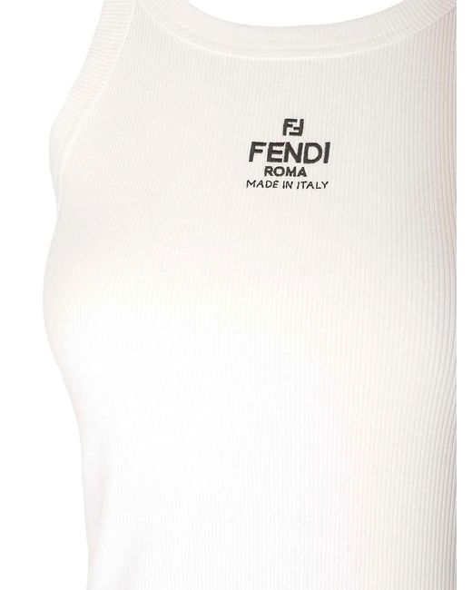 Fendi White Tanktop Canale Blanco Etiq Camel Logo