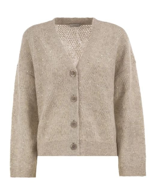 Peserico Natural V-Neck Knitted Cardigan With Sequins
