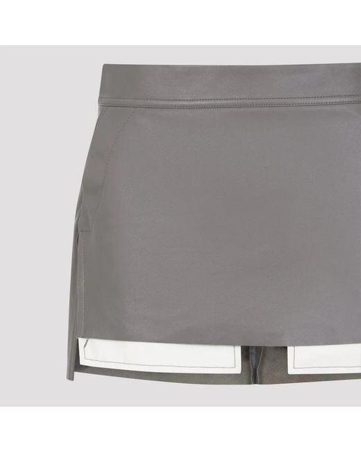 Rick Owens Gray Fog Cutoff Lamb Leather Mini Skirt