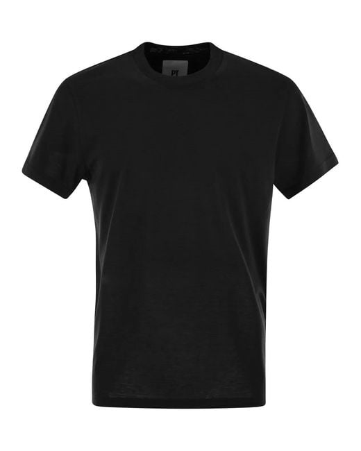 PT Torino Black Silk And Cotton T-Shirt for men