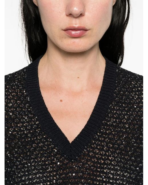 Fabiana Filippi Black Embellished V-Necked Top