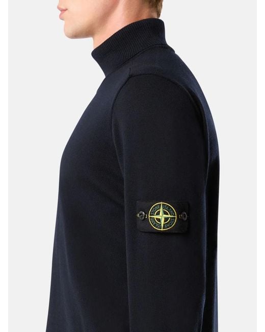 Stone Island Blue Ribbed Wool Turtleneck Sweater for men