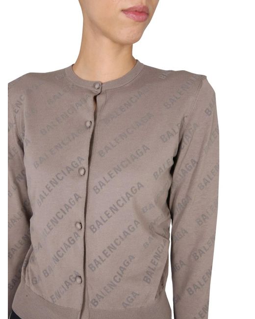 Balenciaga Gray Allover Logo Cropped Cardigan