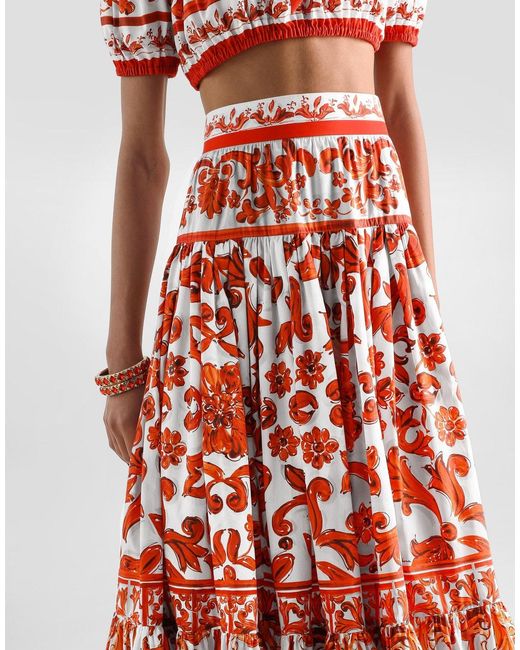 Dolce & Gabbana Red Dolce & Gabbana Long Skirt With Pleats
