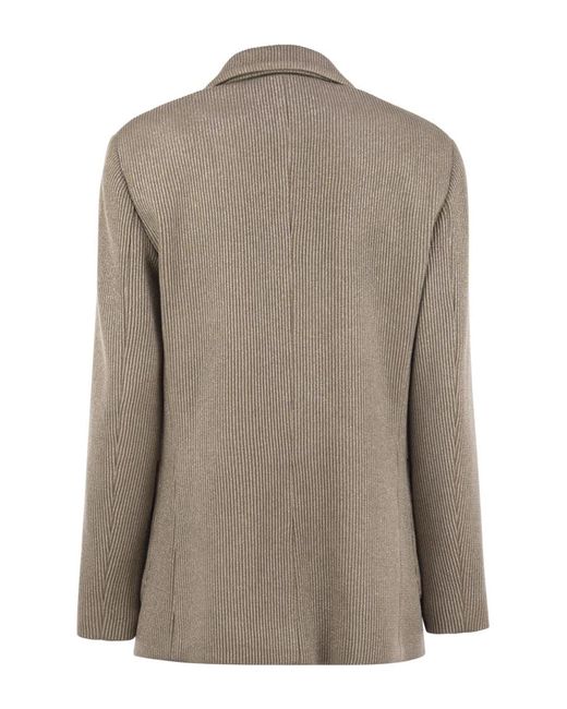 Brunello Cucinelli Brown Sparkling English Rib Cotton And Viscose Knitted Jacket With Monili