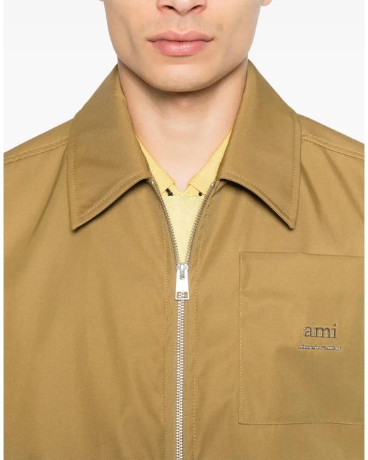 AMI Natural Logo Plaque Twill Bomber Jacket for men