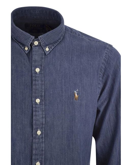 Polo Ralph Lauren Blue Slim Fit Denim Sport Shirt for men