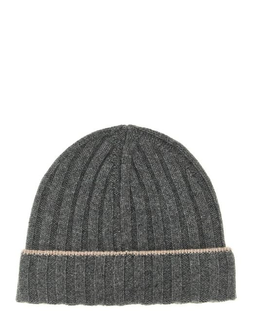 Brunello Cucinelli Gray Cashmere Turn-Up Beanie for men