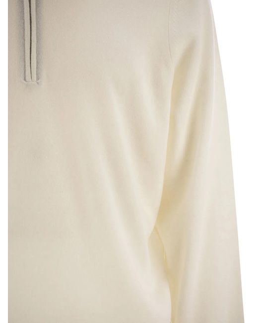 Brunello Cucinelli White High-Necked Cashmere Sweater With Zip Opening for men