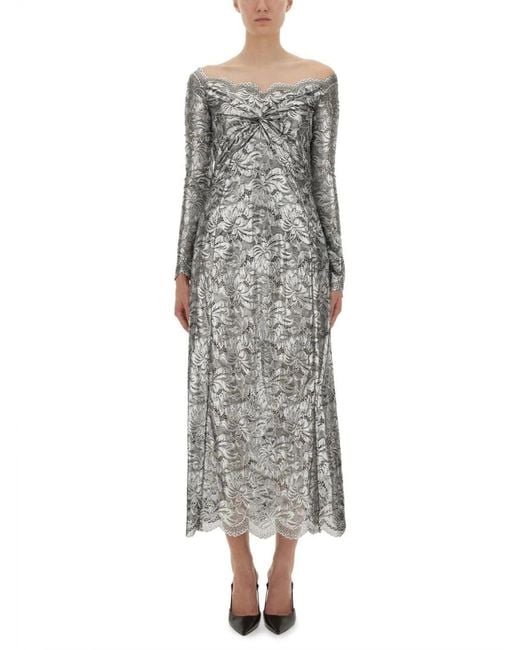 Rabanne Gray Long Sleeves Long Lace Dress