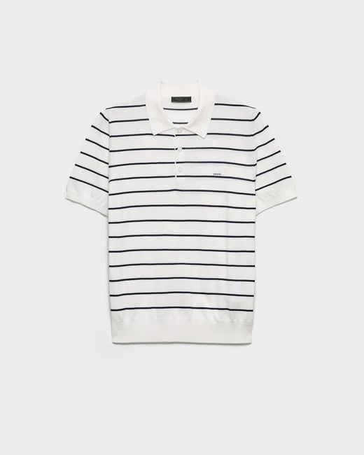 Prada White Striped Short-Sleeve Polo Shirt for men