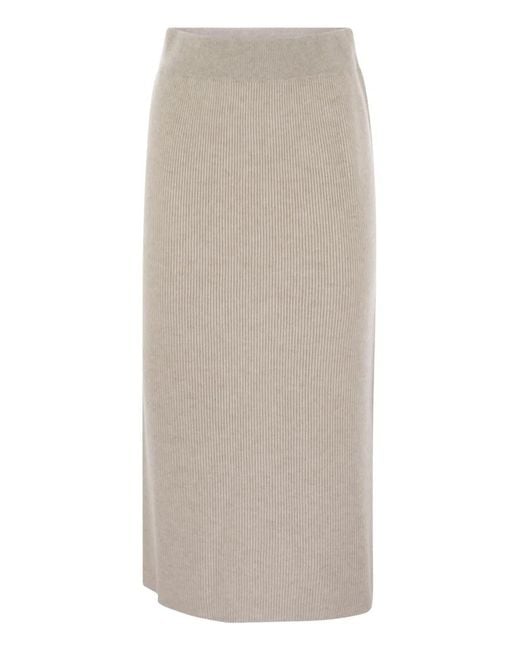 Brunello Cucinelli Natural Cashmere And Silk Ribbed Skirt