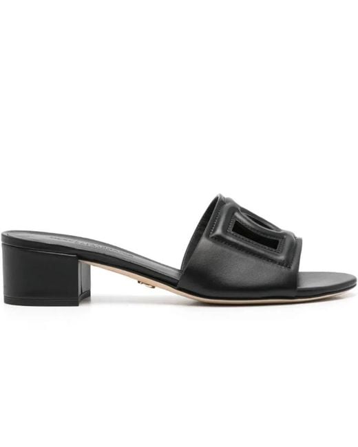 Dolce & Gabbana Black Dolce & Gabbana Dg Logo Leather Mules