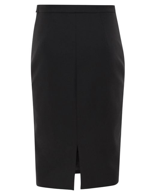 Elisabetta Franchi Black Midi Pencil Skirt With Logo Belt