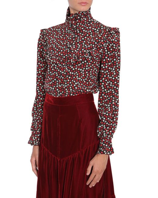 Saint Laurent Red Stand Up Collar Blouse