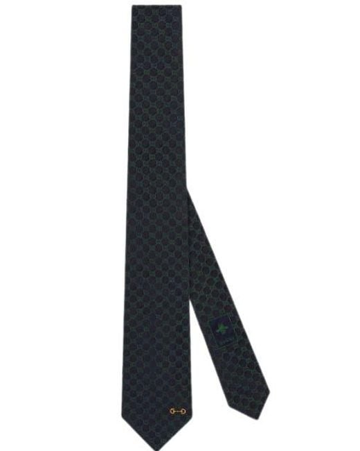 Gucci Blue Patterned Silk Narrow Tie for men