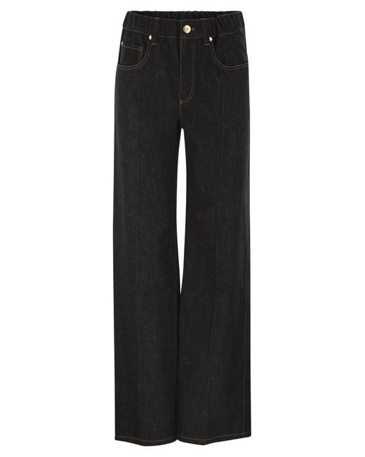 Brunello Cucinelli Black Wide-Leg Cotton Denim Jeans