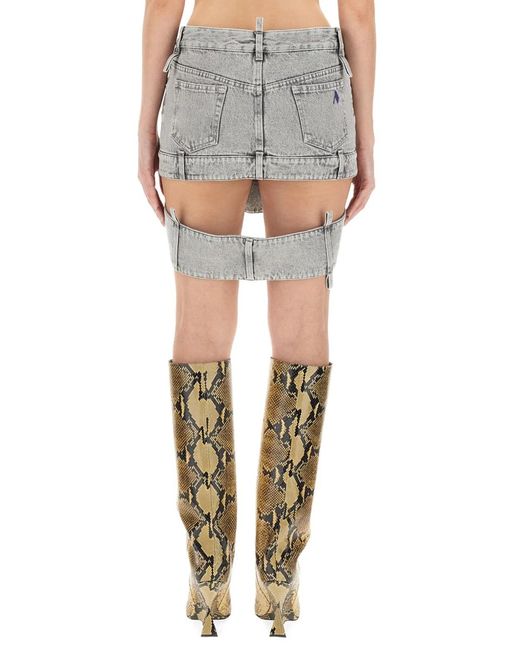 The Attico Gray Denim Skirt