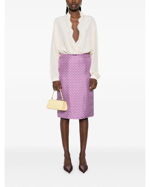 Gucci Purple Horsebit-Print Midi Skirt