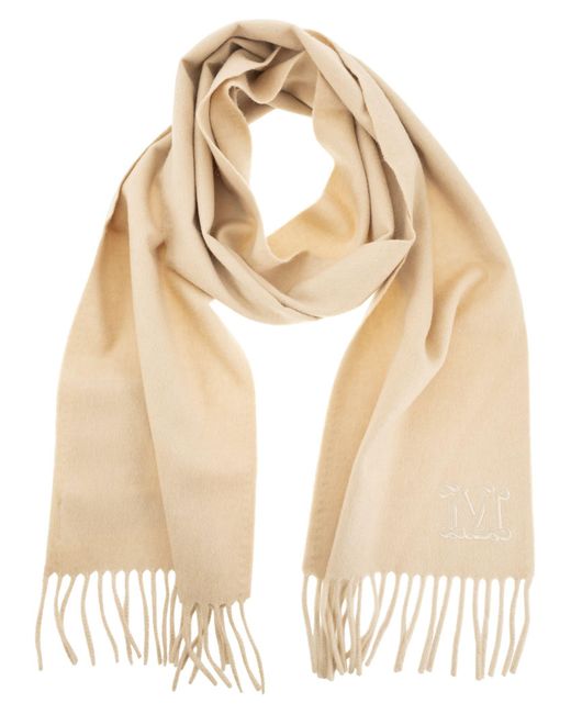 Max Mara Natural Wkclara Camel Stole With Monogram Embroidery