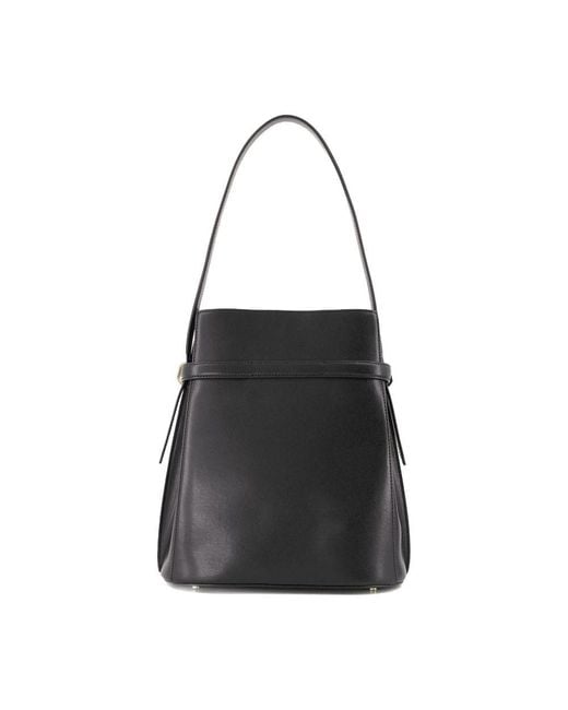 Totême Black Belted Leather Bucket Bag