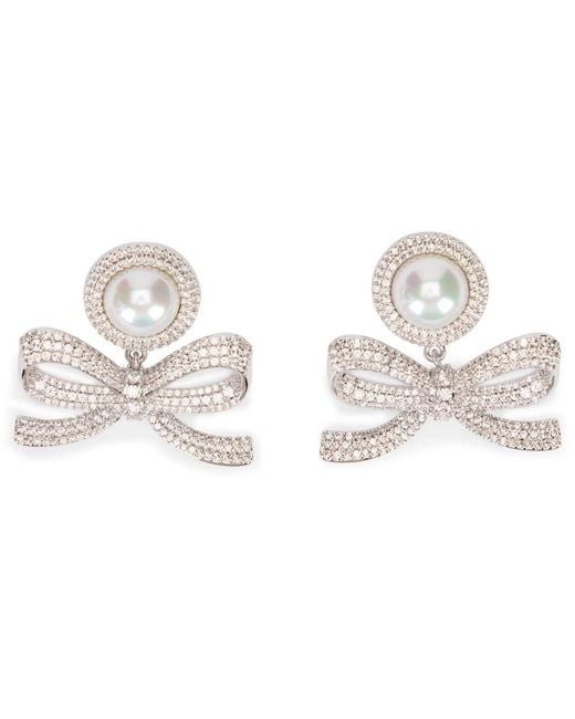 Self-Portrait White Earrings With Bow And Pearl