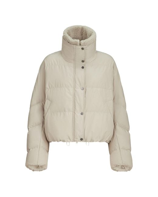 Brunello Cucinelli White Techno Cotton Taffeta Down Jacket With Detachable Shearling Insert And Monili