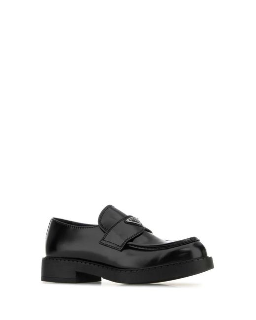 Prada Black Leather Chocolate Loafers for men