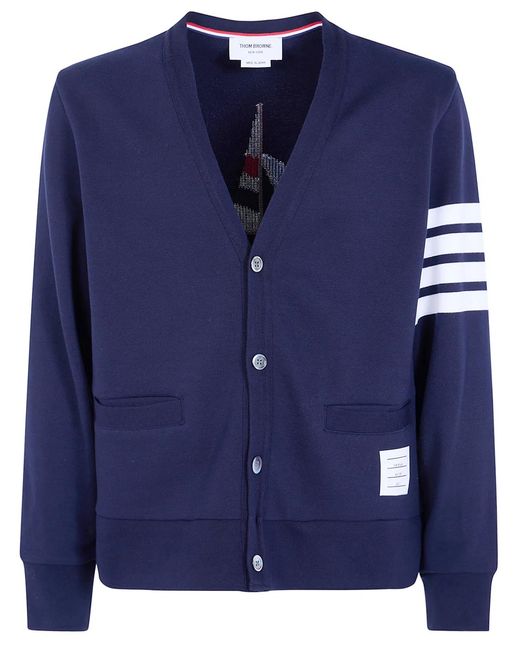 Thom Browne Blue V Neck Cardigan W/ Emb Boat for men
