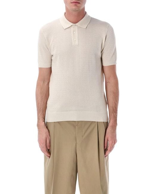 Roberto Collina Natural Mesh Cotton Polo for men
